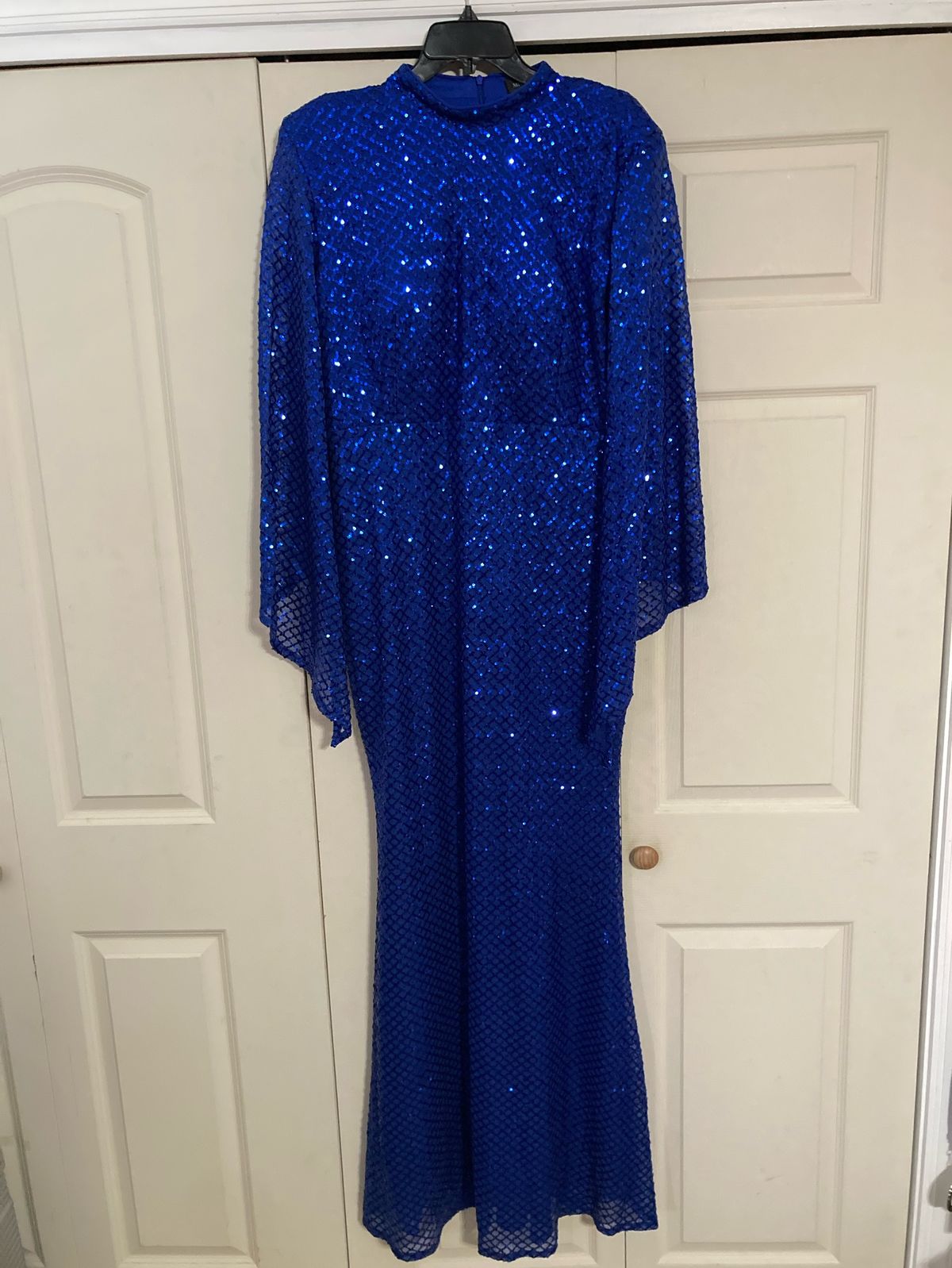 Plus Size 18 Pageant Long Sleeve Blue Floor Length Maxi on Queenly
