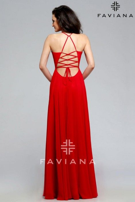 Style 7747 Faviana Size 0 Plunge Red A-line Dress on Queenly