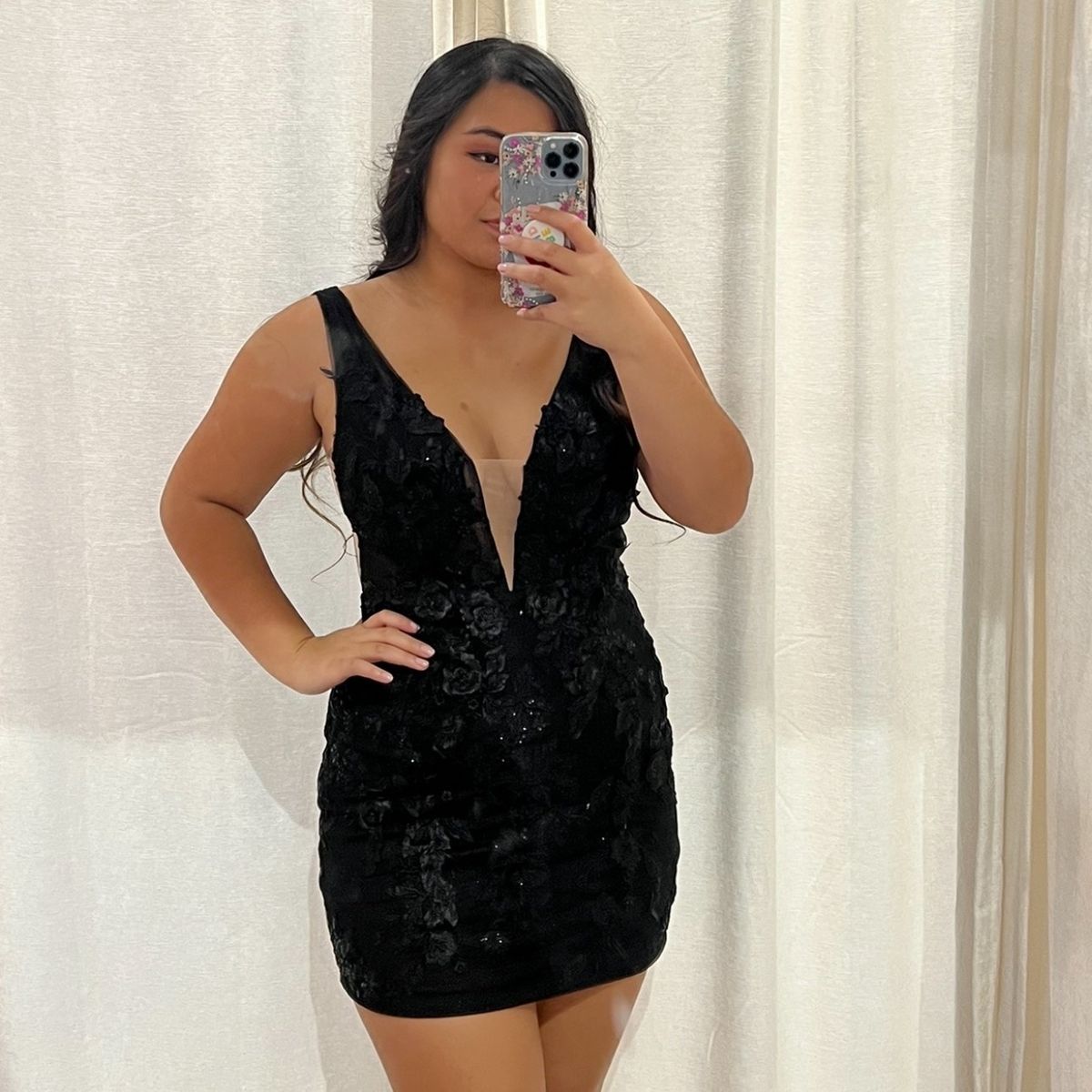 Size 10 Homecoming Plunge Black Cocktail Dress on Queenly