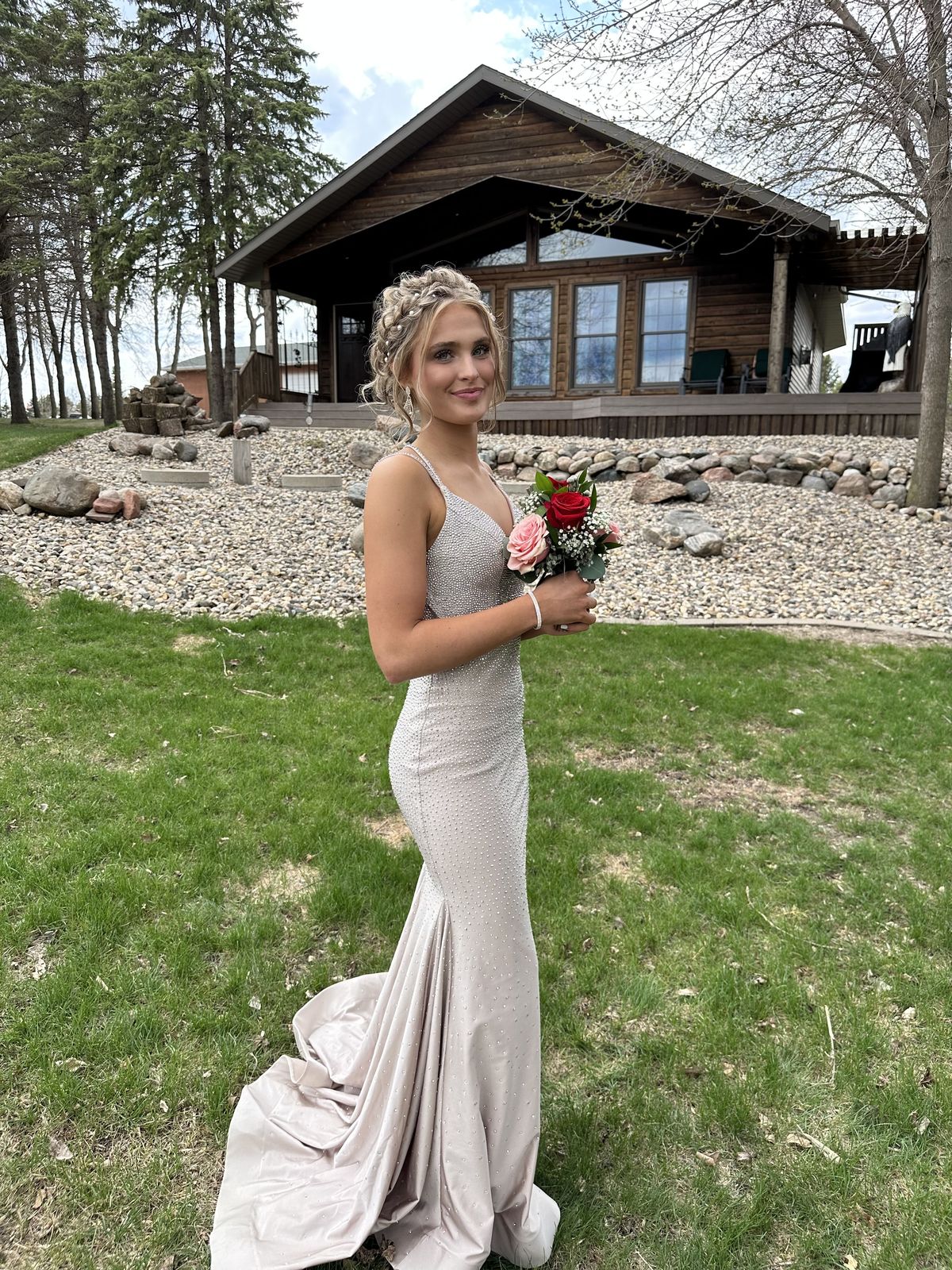Ellie Wilde Size 0 Prom Rose Gold Dress With Train on Queenly