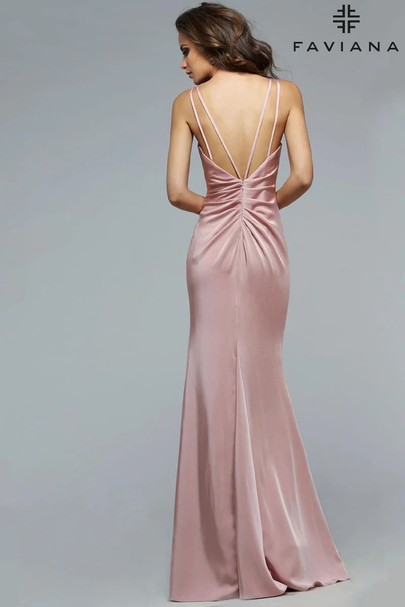 Style 7755 Faviana Size 4 Plunge Pink Side Slit Dress on Queenly