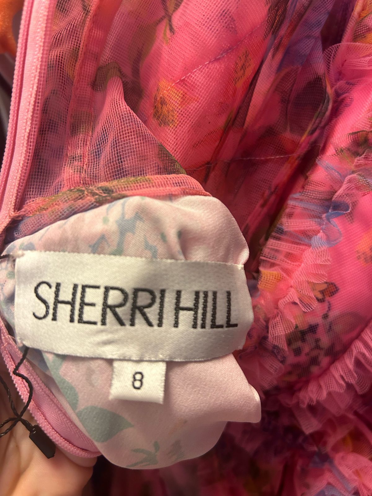 Sherri Hill Size 8 Prom Off The Shoulder Floral Pink Cocktail Dress on Queenly