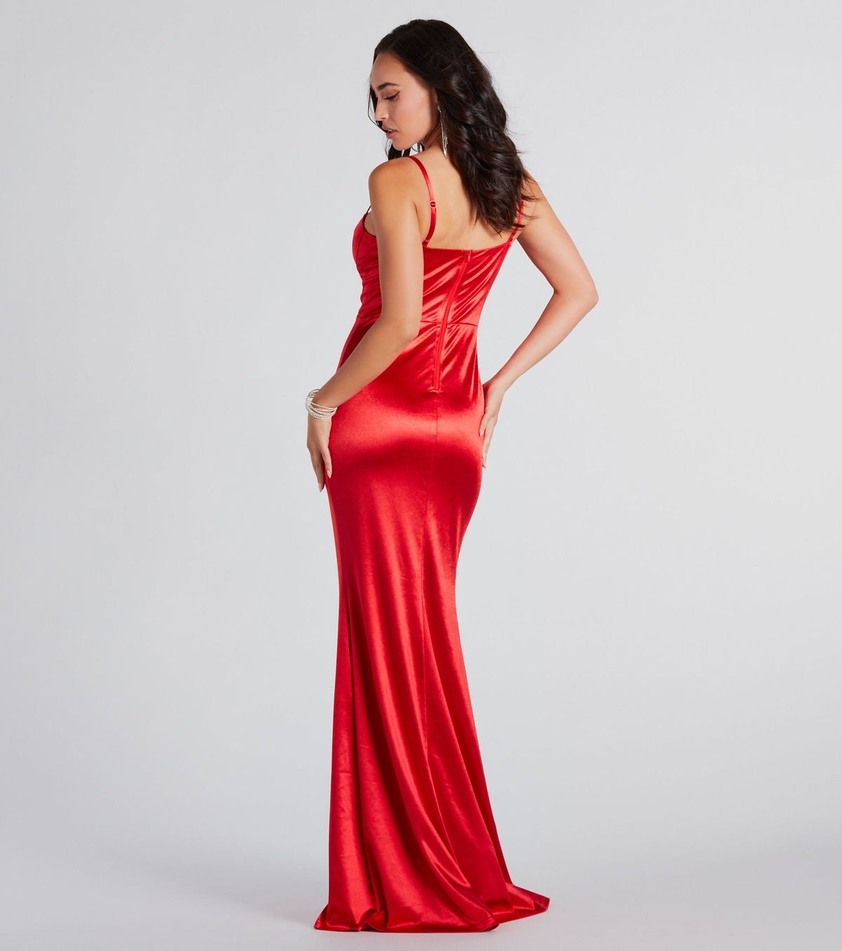 Style 05002-7671 Windsor Size L Bridesmaid Satin Red Mermaid Dress on Queenly