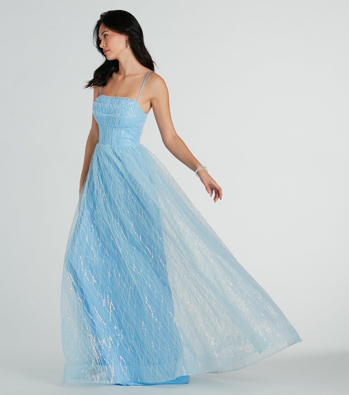 Style 05002-8138 Windsor Size S Prom Sheer Blue Floor Length Maxi on Queenly