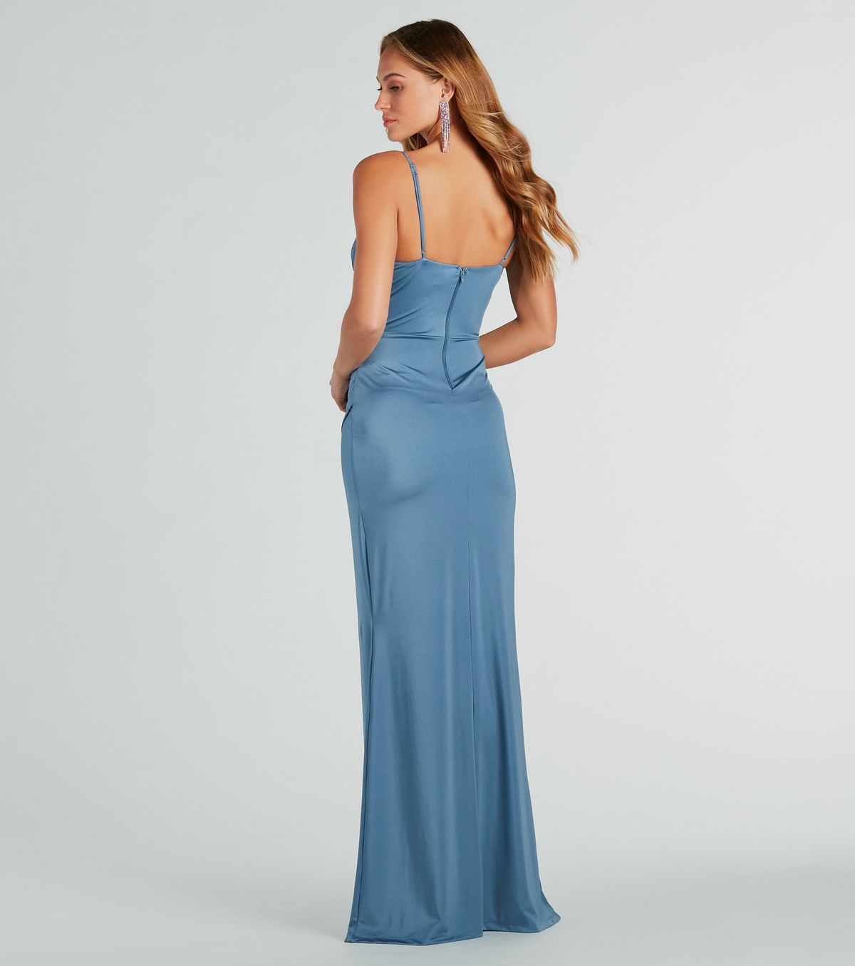 Style 05002-7825 Windsor Size S Bridesmaid Satin Nude Side Slit Dress on Queenly