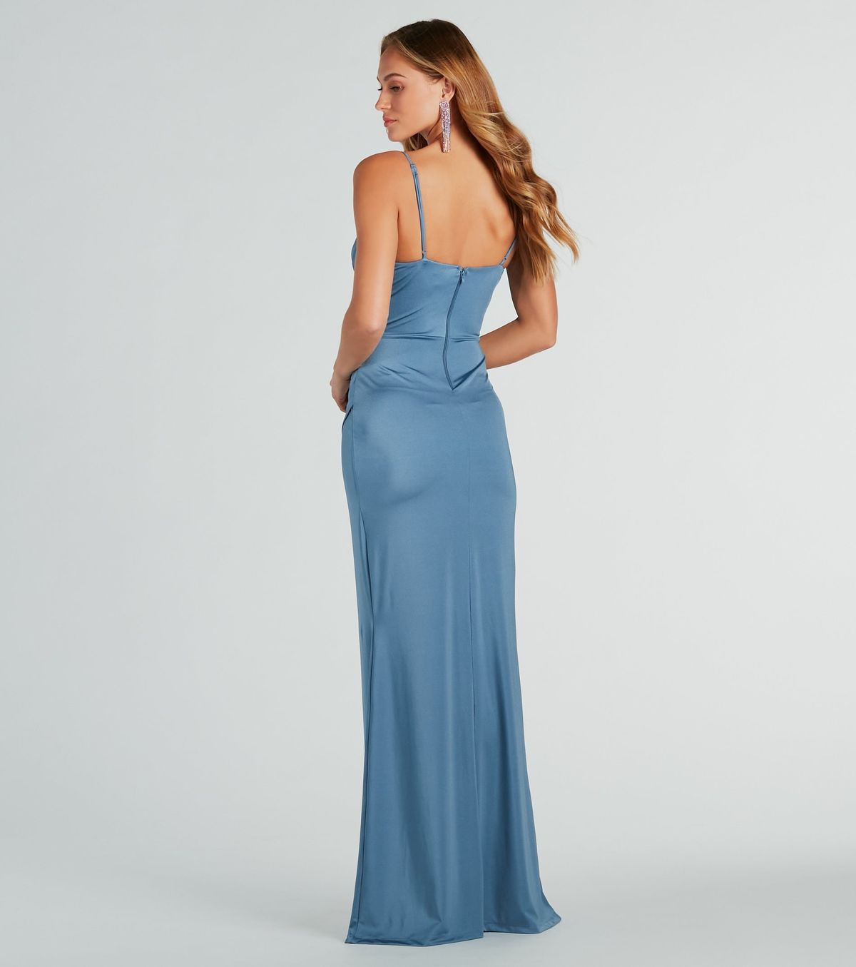 Style 05002-7825 Windsor Size XL Bridesmaid Satin Nude Side Slit Dress on Queenly