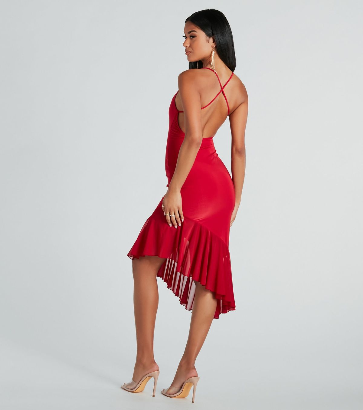 Style 05101-2996 Windsor Size XS Wedding Guest Sheer Red Cocktail Dress on Queenly