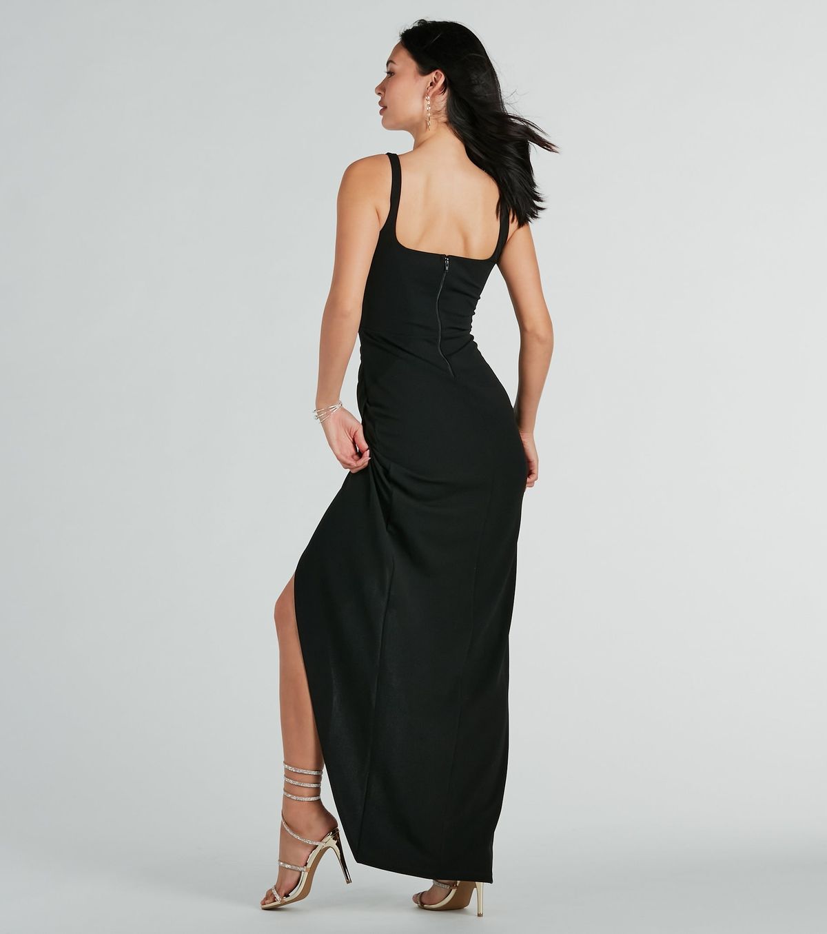 Style 05002-8149 Windsor Size M Bridesmaid Sequined Black Side Slit Dress on Queenly