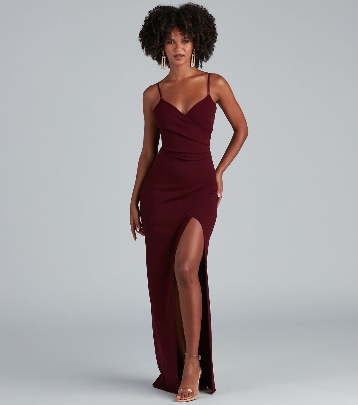 Style 05002-6211 Windsor Size S Bridesmaid Plunge Burgundy Red Side Slit  Dress on Queenly