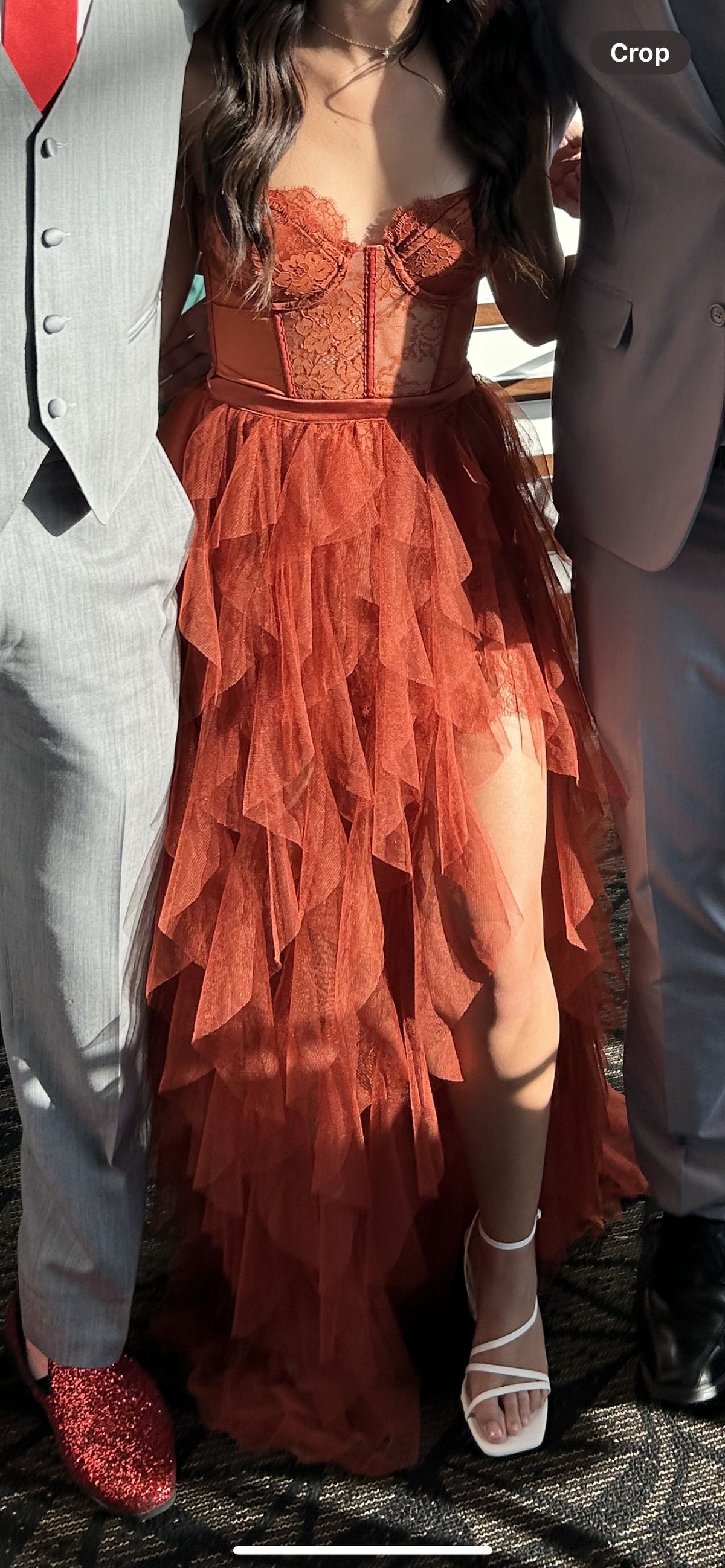 Revolve Size 4 Lace Orange Side Slit Dress on Queenly