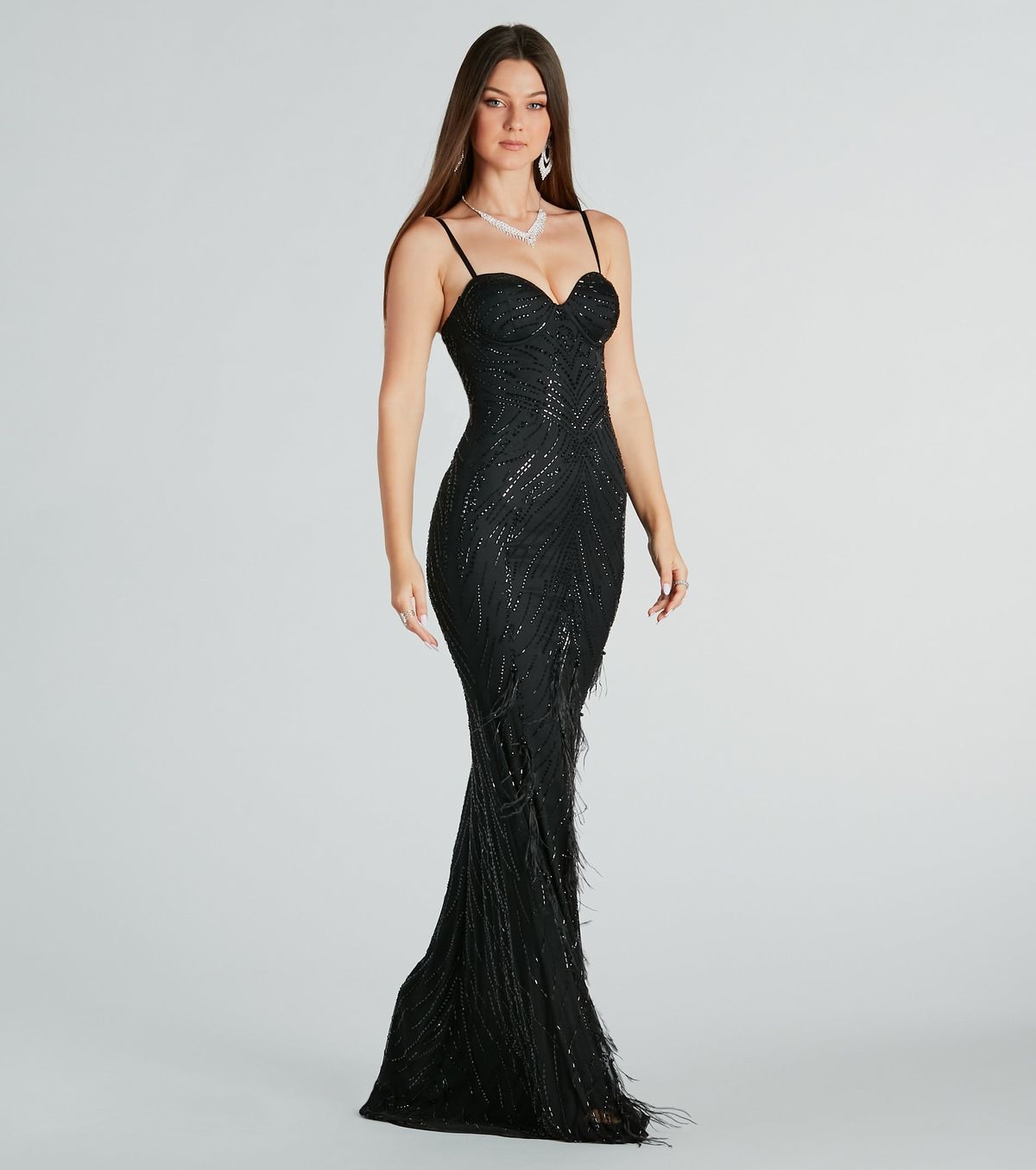 Style 05002-7809 Windsor Size S Prom High Neck Sequined Black Mermaid Dress on Queenly