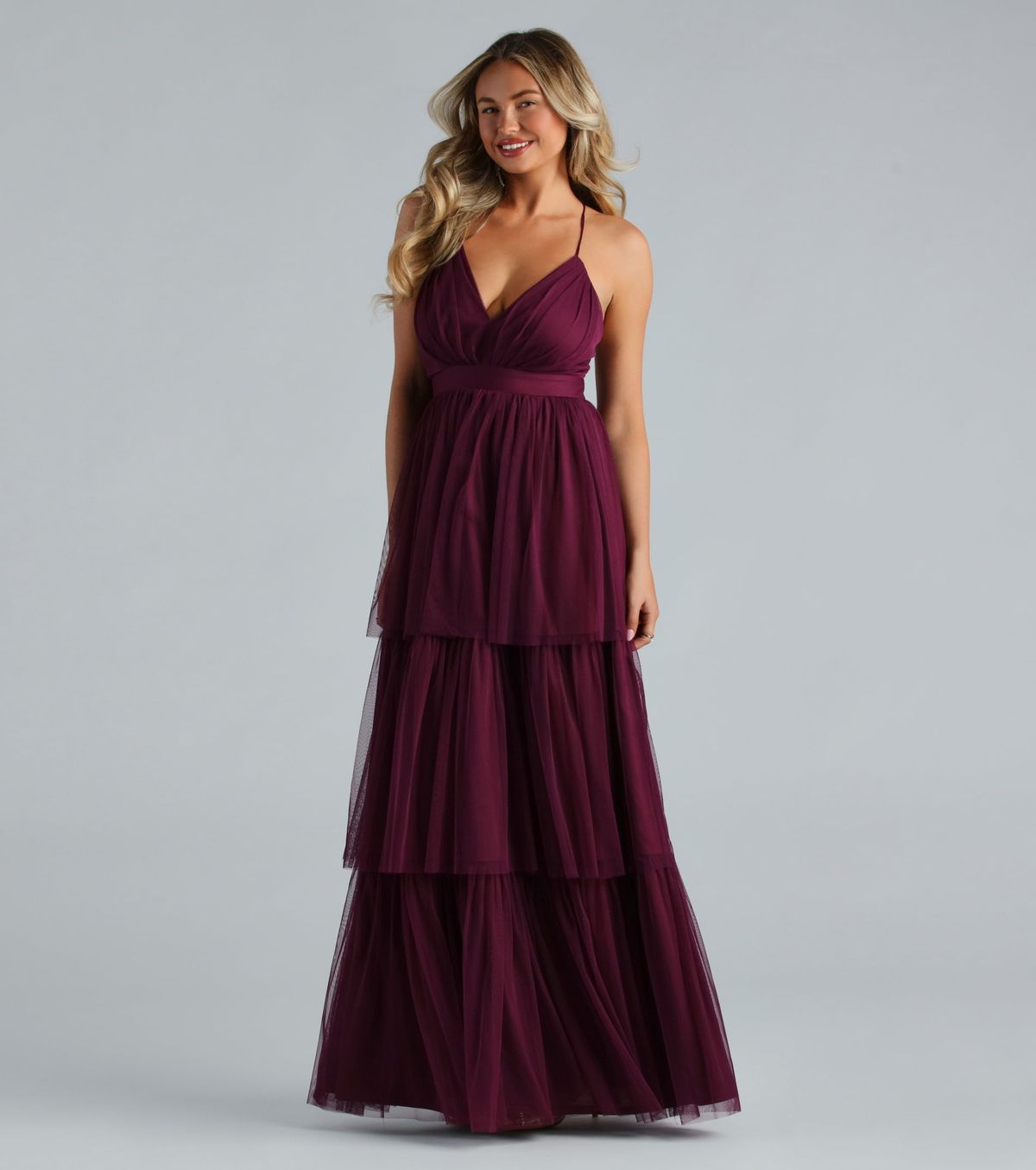 Style 05002-7763 Windsor Size XS Bridesmaid Sheer Purple Floor Length Maxi on Queenly