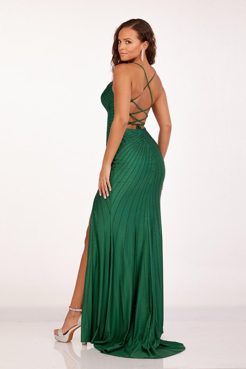 Style 90213 Abby Paris Size 2 Prom Green Side Slit Dress on Queenly