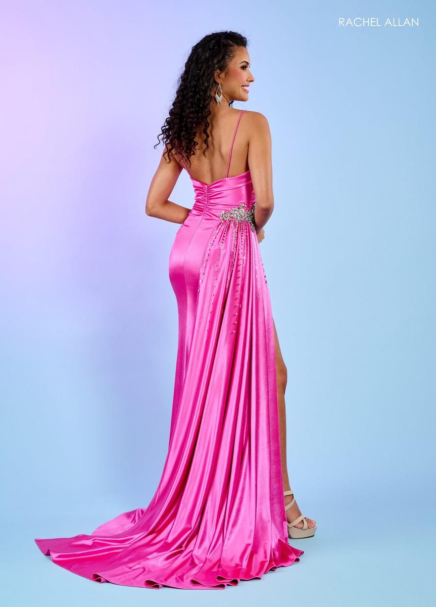 Style 70593 Rachel Allan Size 8 Pageant Hot Pink Side Slit Dress on Queenly