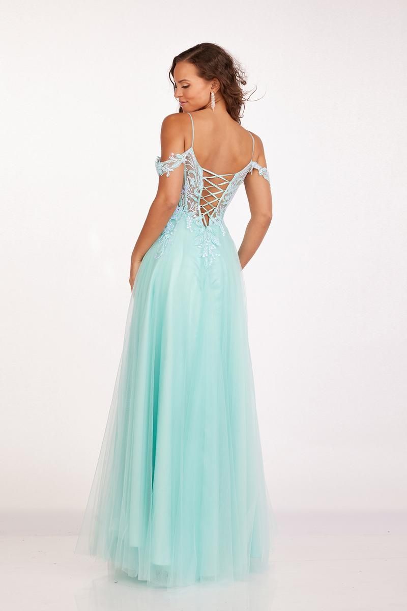 Style 90242 Abby Paris Size 4 Prom Lace Turquoise Blue Floor Length Maxi on Queenly