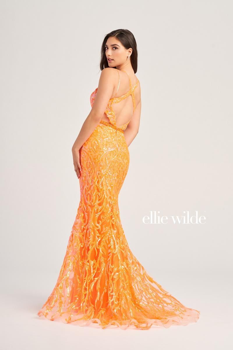 Style EW35007 Ellie Wilde Size 0 Pageant Orange Mermaid Dress on Queenly