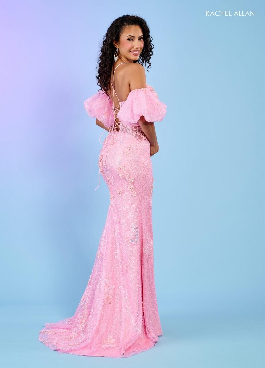 Style 70533 Rachel Allan Size 6 Pageant Pink Side Slit Dress on Queenly