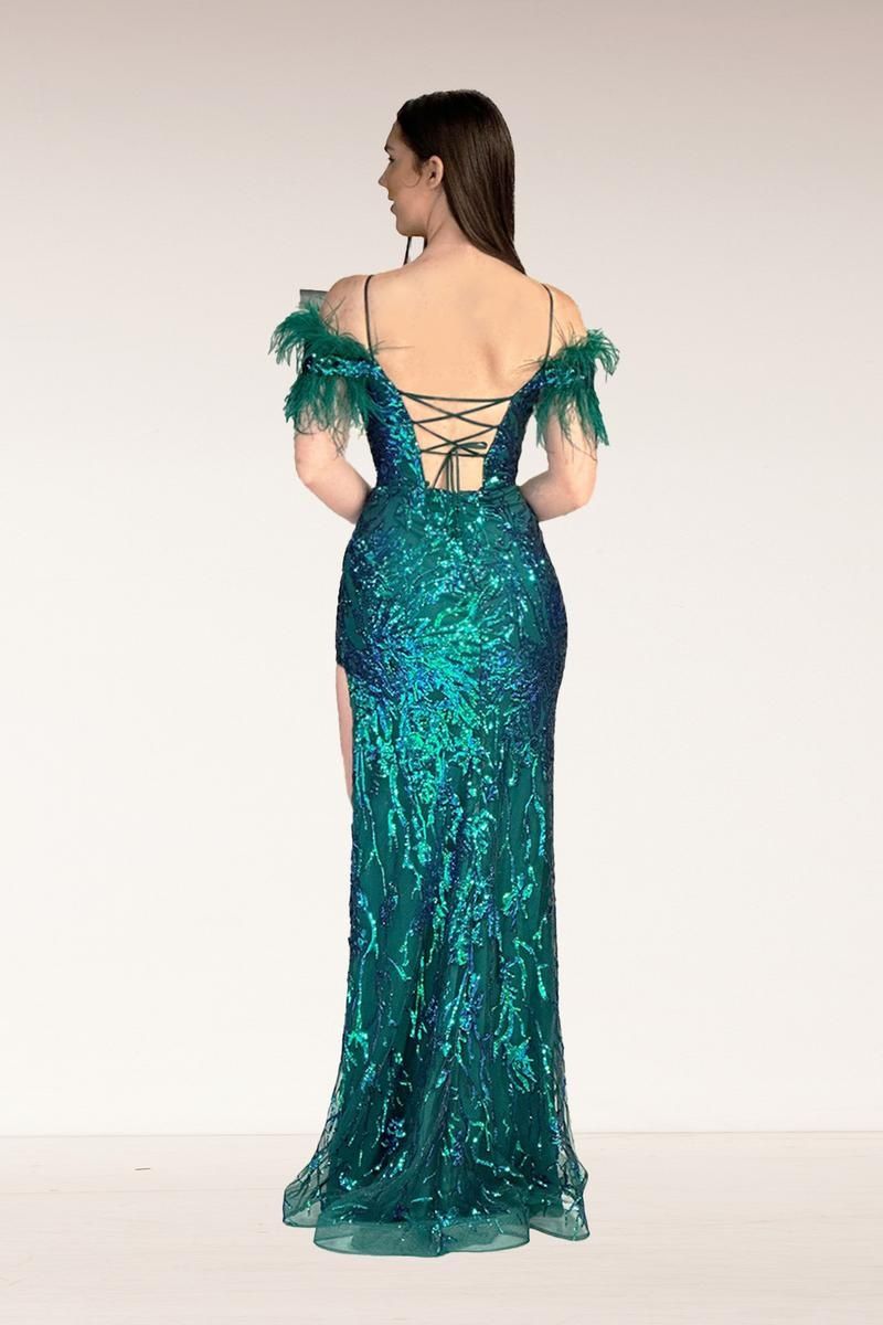 Style 90271 Abby Paris Size 12 Prom Green Side Slit Dress on Queenly
