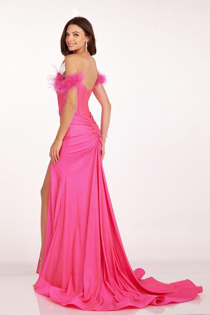 Style 90205 Abby Paris Size 8 Prom Hot Pink Side Slit Dress on Queenly
