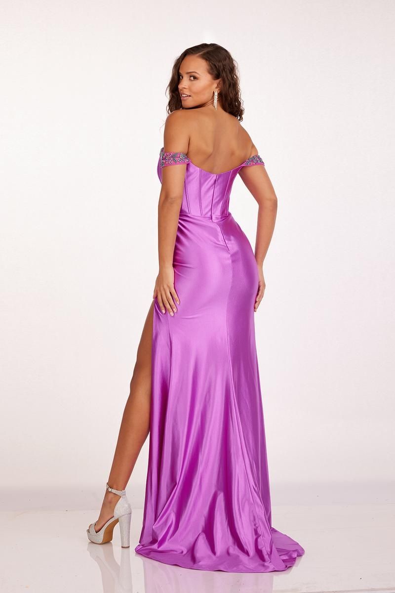 Style 90206 Abby Paris Size 12 Prom Purple Side Slit Dress on Queenly