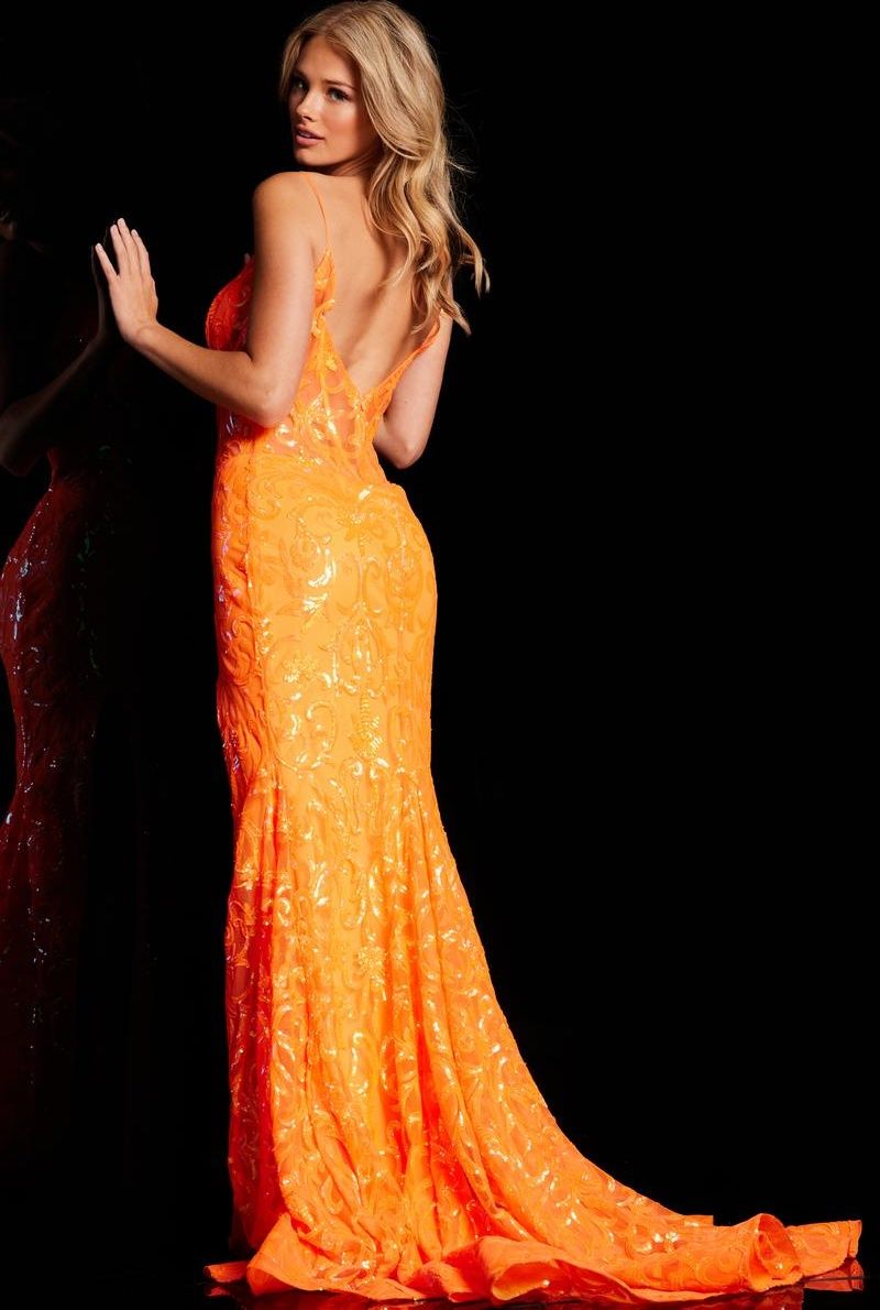 Style JVN23216 Jovani Size 0 Pageant Orange Side Slit Dress on Queenly