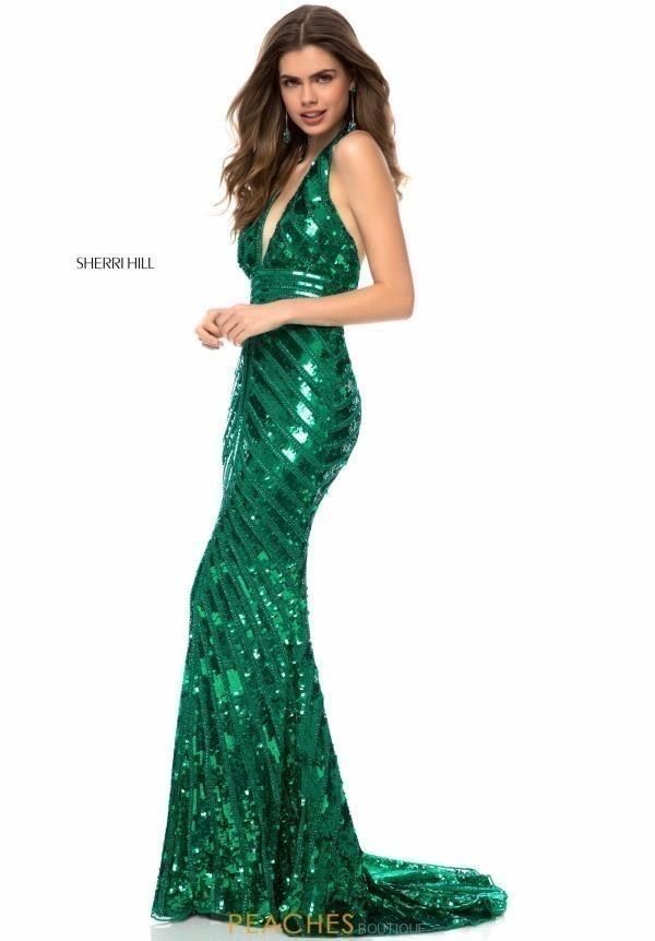 Sherri Hill Size 2 Prom Plunge Sequined Emerald Green Floor Length Maxi on Queenly
