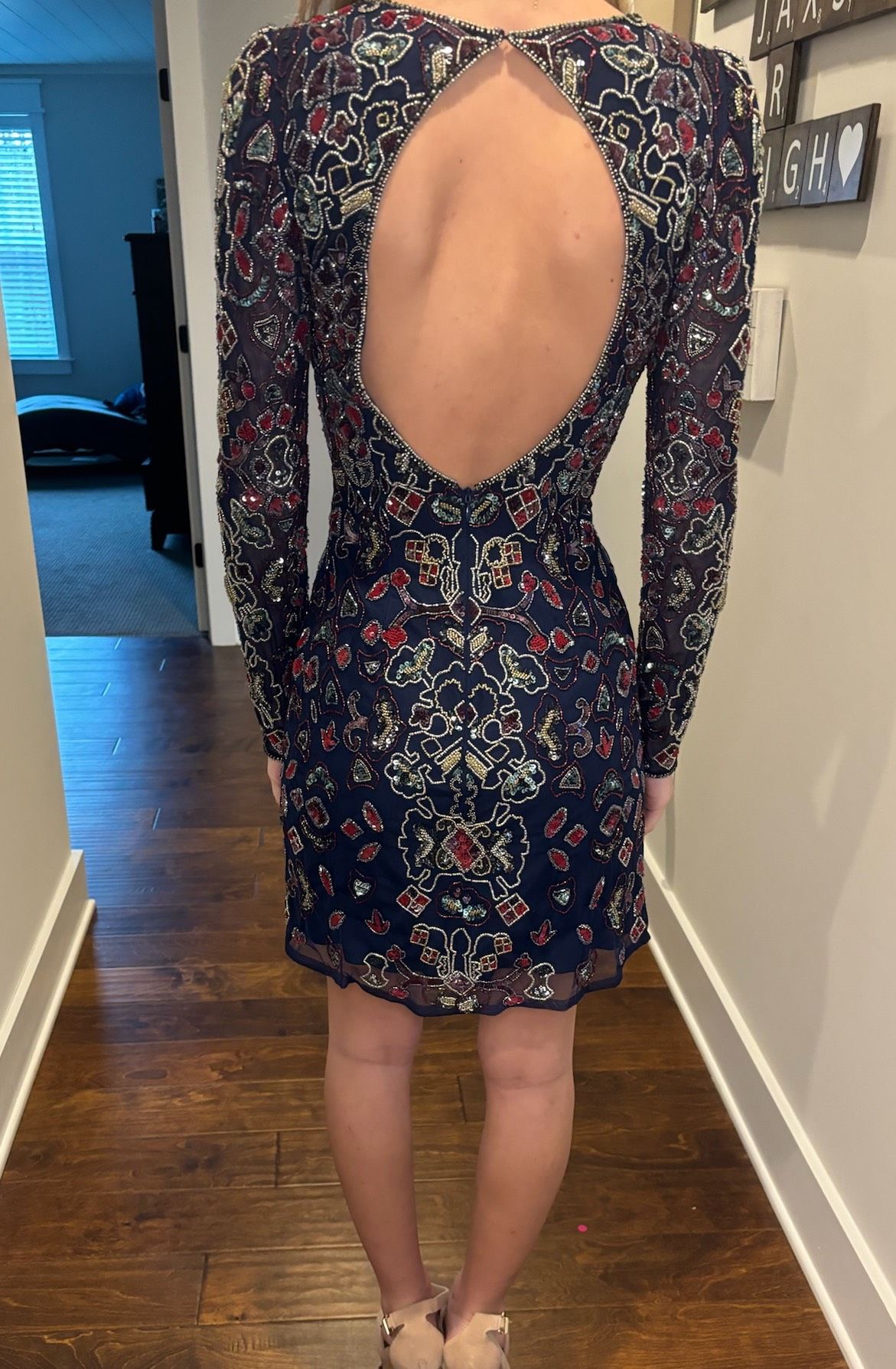 Sherri Hill Size 0 Long Sleeve Blue Cocktail Dress on Queenly