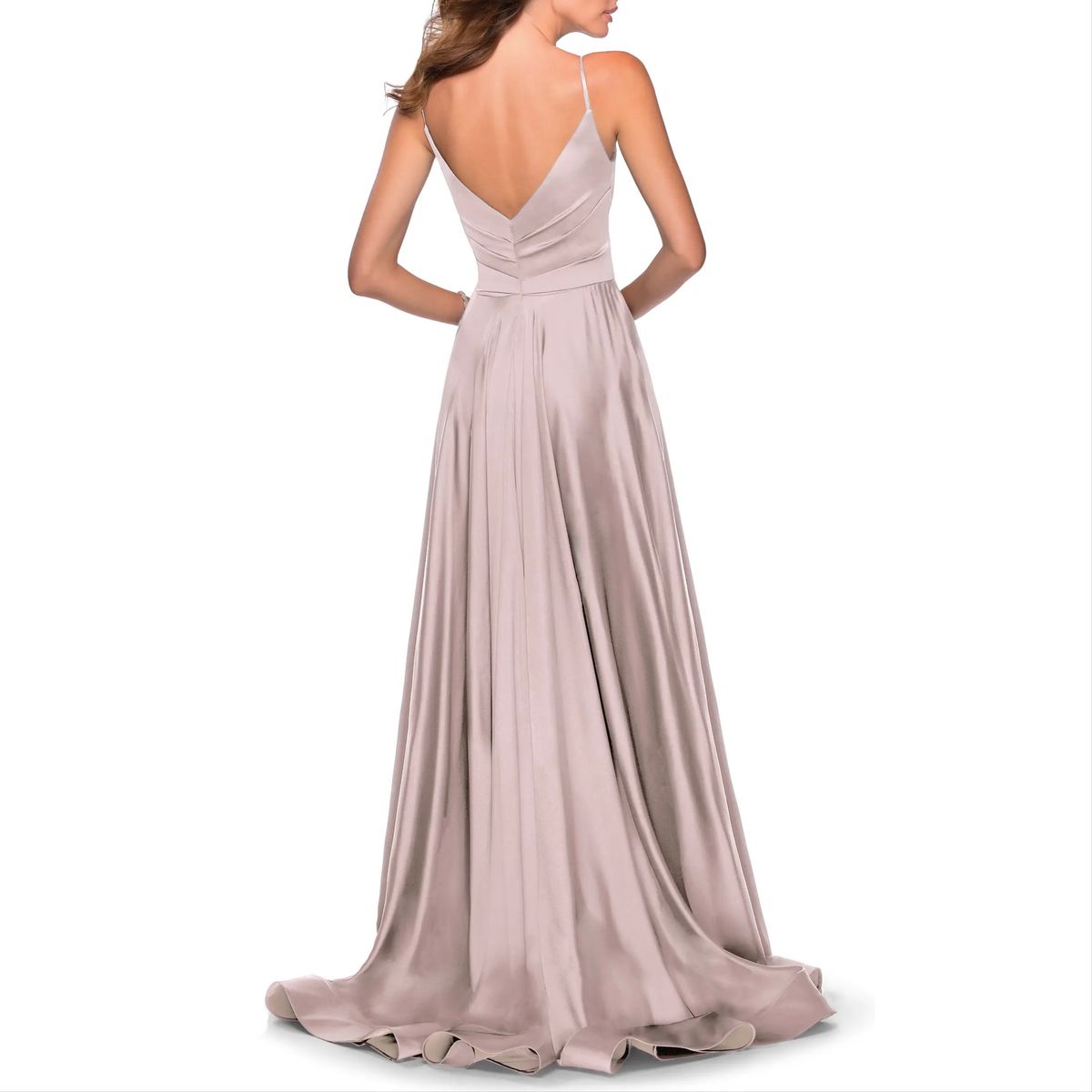 Style 28607 La Femme Plus Size 16 Plunge Nude Side Slit Dress on Queenly