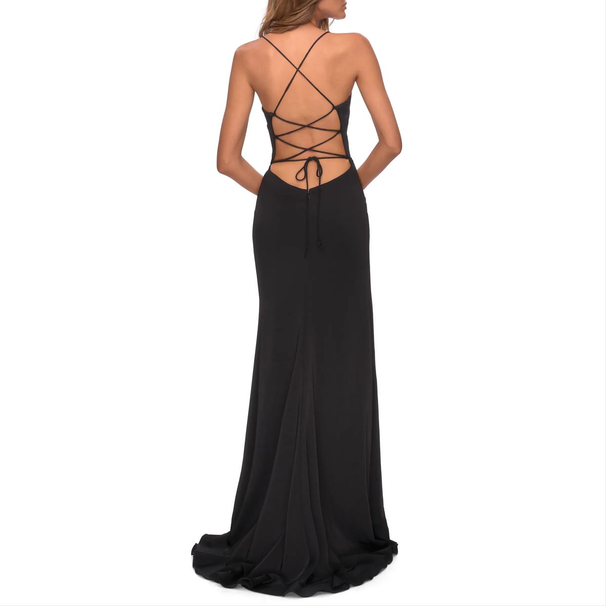 Style 28294 La Femme Size 6 Prom Black Side Slit Dress on Queenly