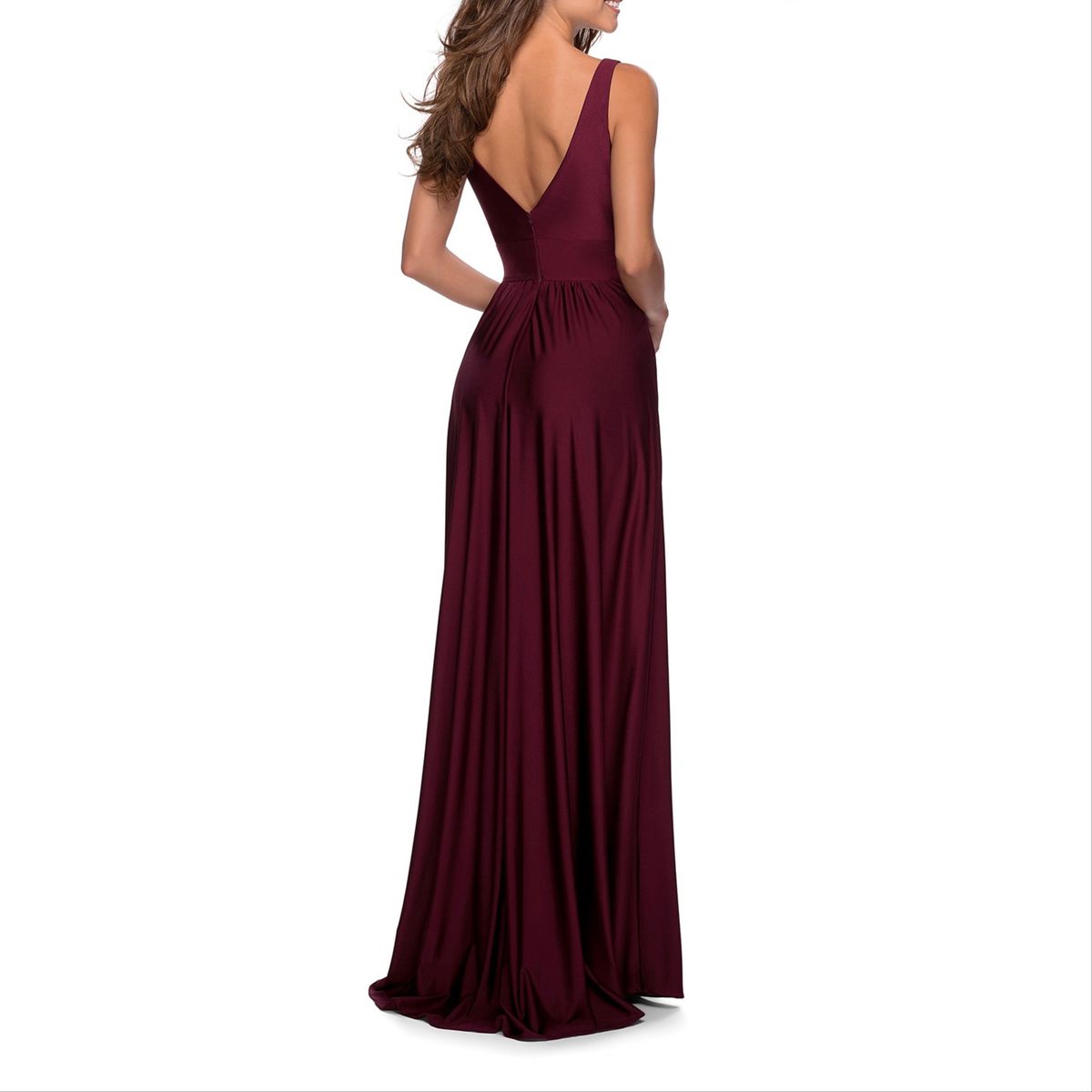 Style 28547 La Femme Size 4 Plunge Red Side Slit Dress on Queenly