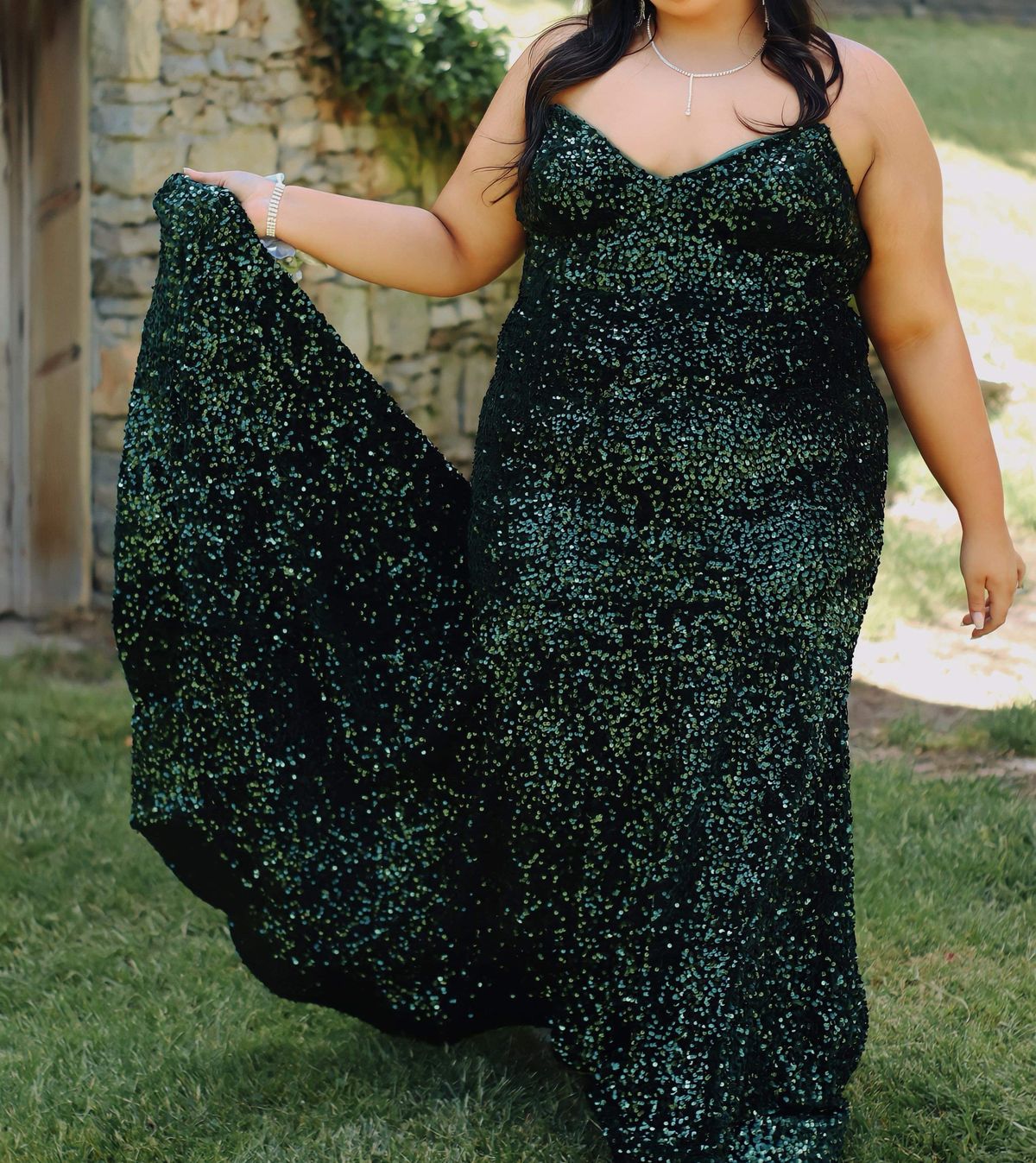 Plus Size 18 Prom Strapless Green Mermaid Dress on Queenly
