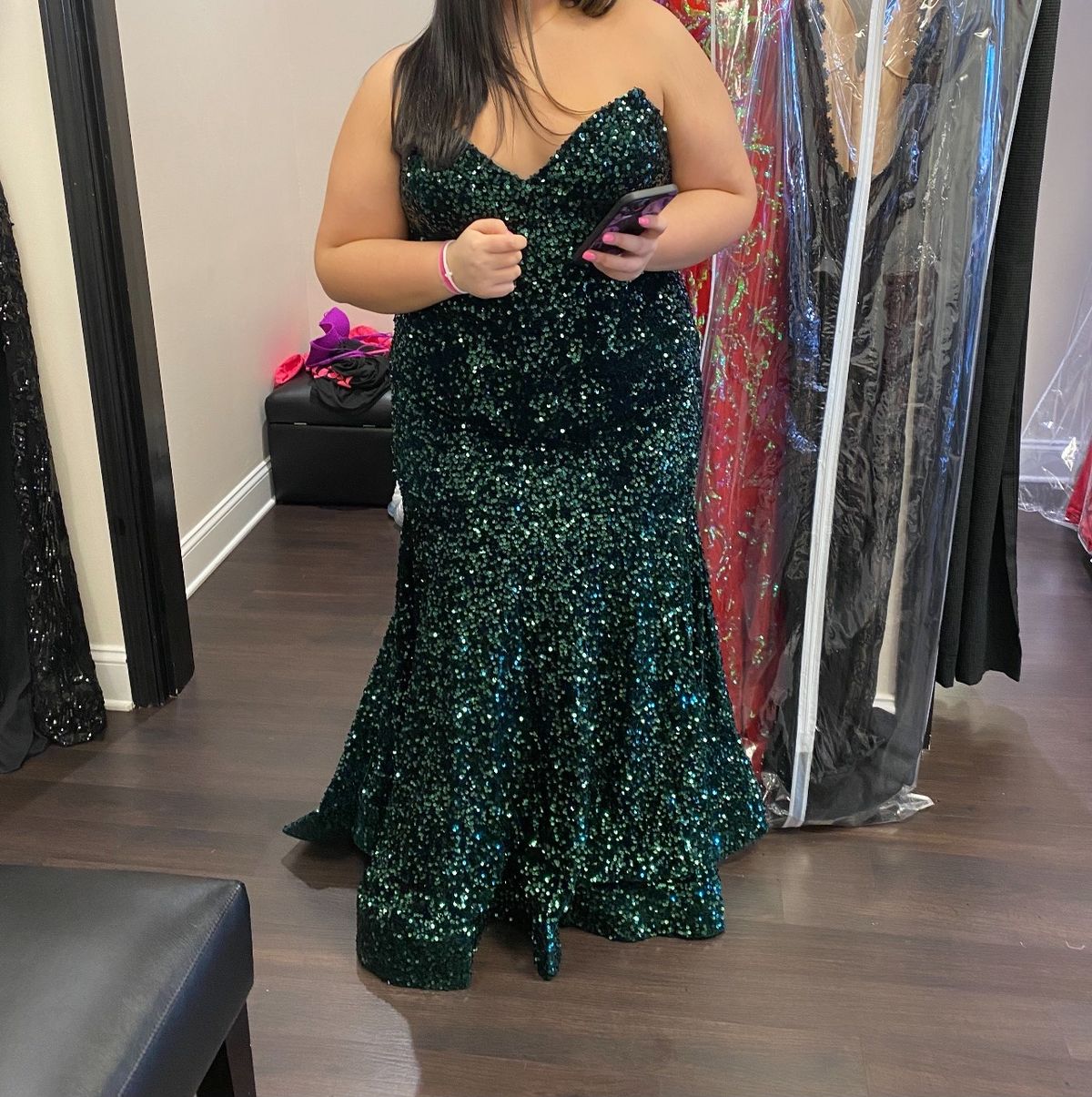 Plus Size 18 Prom Strapless Green Mermaid Dress on Queenly