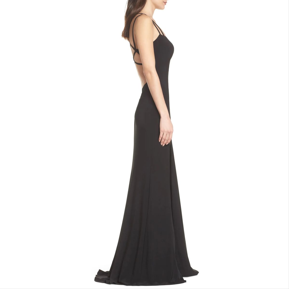 Style 25648 La Femme Size 6 Plunge Black Side Slit Dress on Queenly