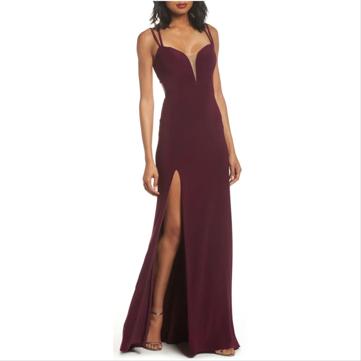 Style 25648 La Femme Size 0 Plunge Red Side Slit Dress on Queenly
