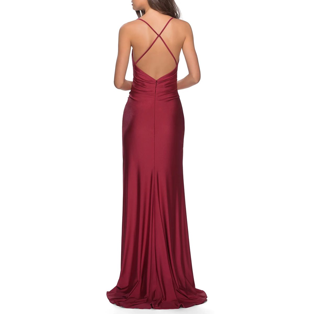 Style 28206 La Femme Size 10 Burgundy Red Side Slit Dress on Queenly