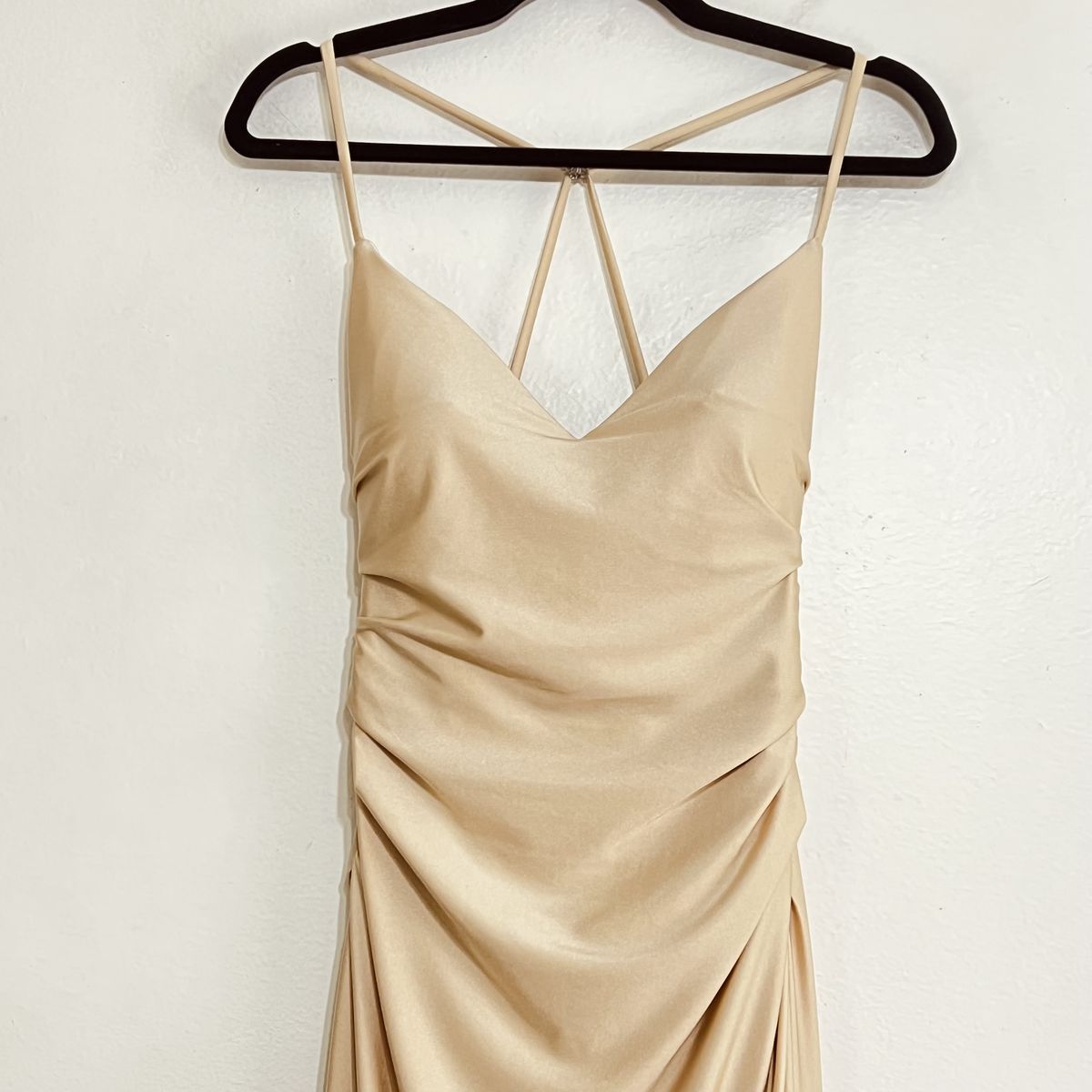 Style 28206 La Femme Size 4 Nude Side Slit Dress on Queenly