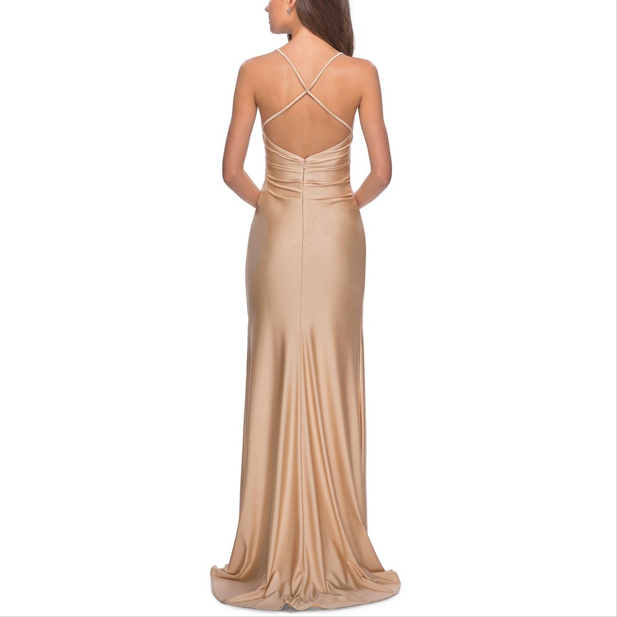 Style 28206 La Femme Size 4 Nude Side Slit Dress on Queenly