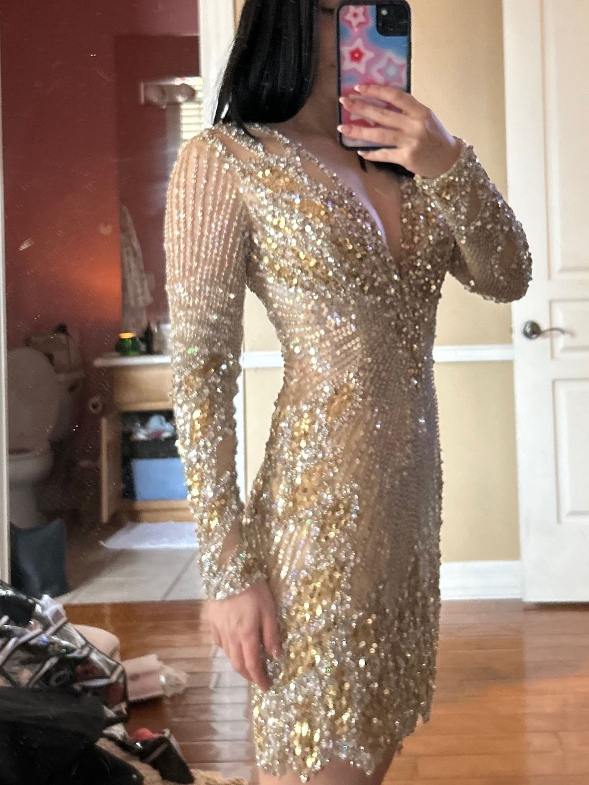 Jovani Size 0 Pageant Plunge Gold Cocktail Dress on Queenly