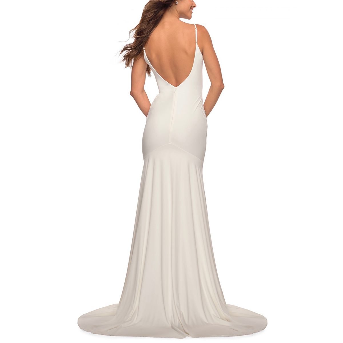 Style 30458 La Femme Size 12 White Dress With Train on Queenly