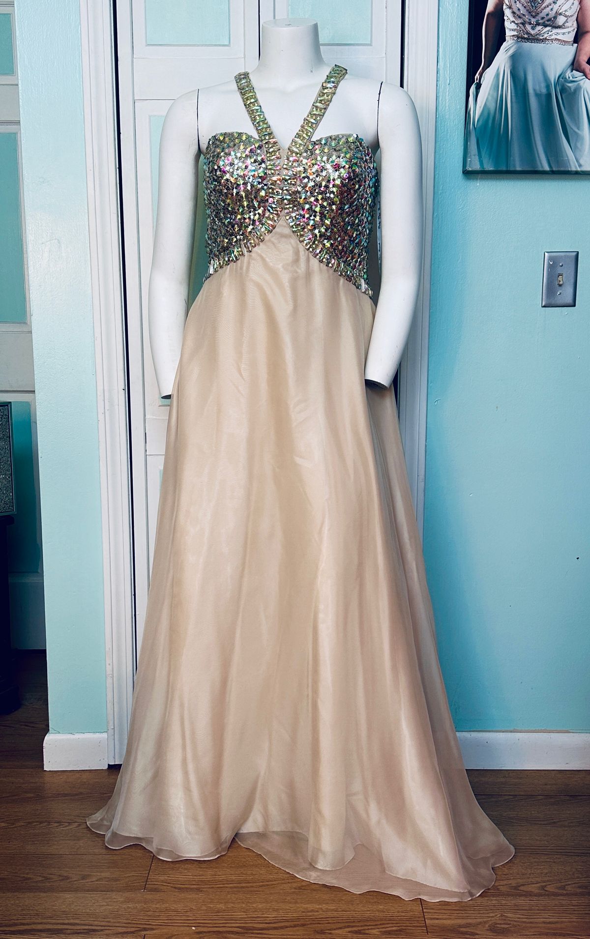 Style 1145 Party Time Formals Plus Size 16 Prom Halter Nude A-line Dress on Queenly