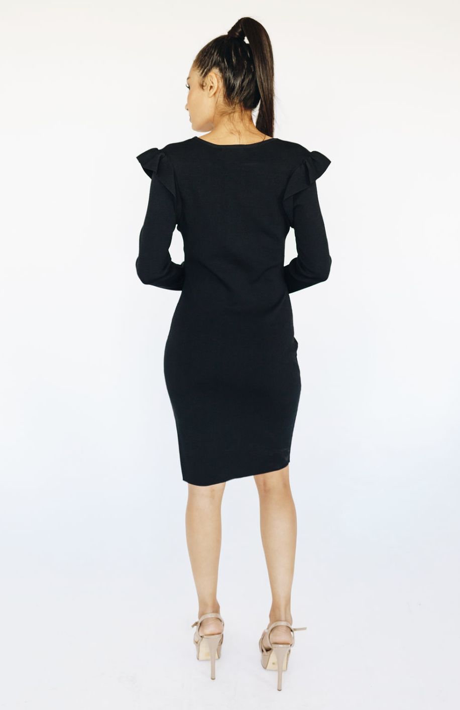 Style B3750-2 Wow Couture Size 14 Long Sleeve Black Cocktail Dress on Queenly