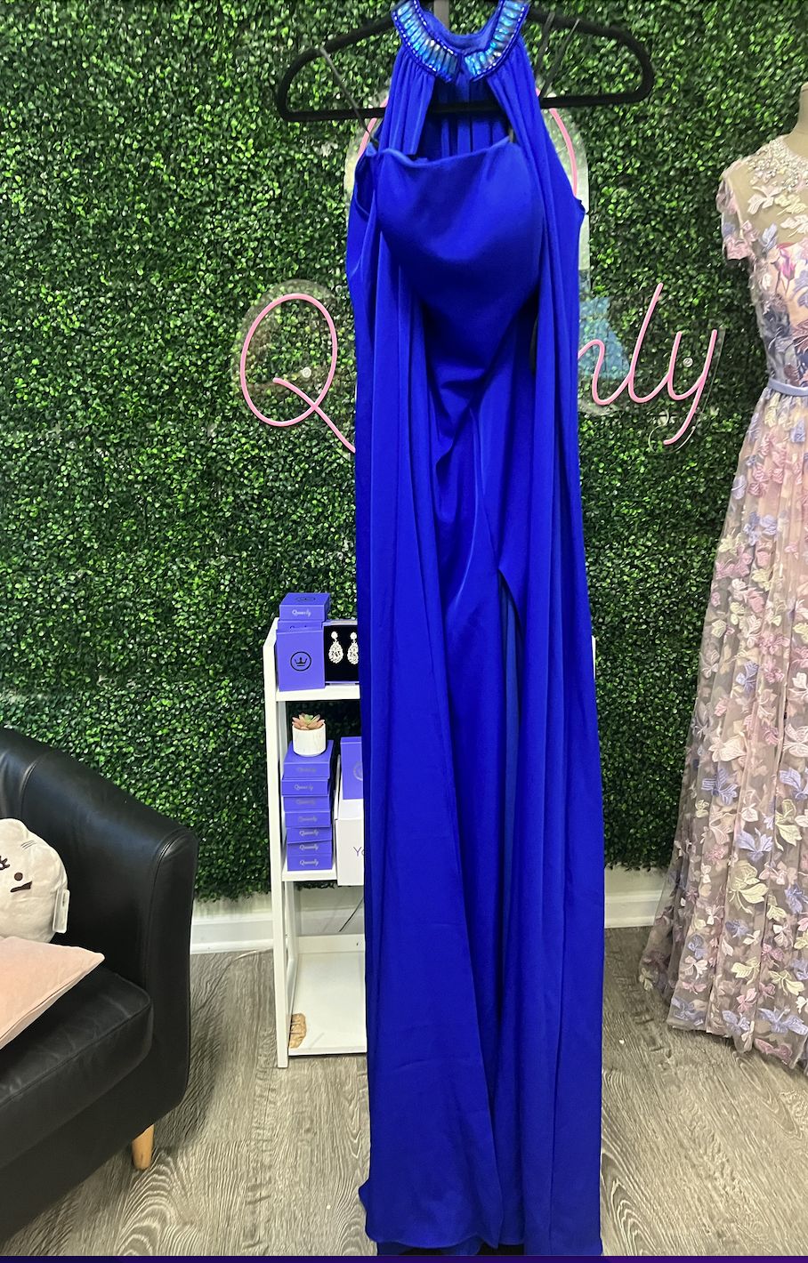 Mac Duggal Size 2 High Neck Blue Side Slit Dress on Queenly