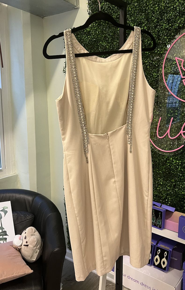 Style 8488 Minuet Size 12 Sequined Nude Cocktail Dress on Queenly