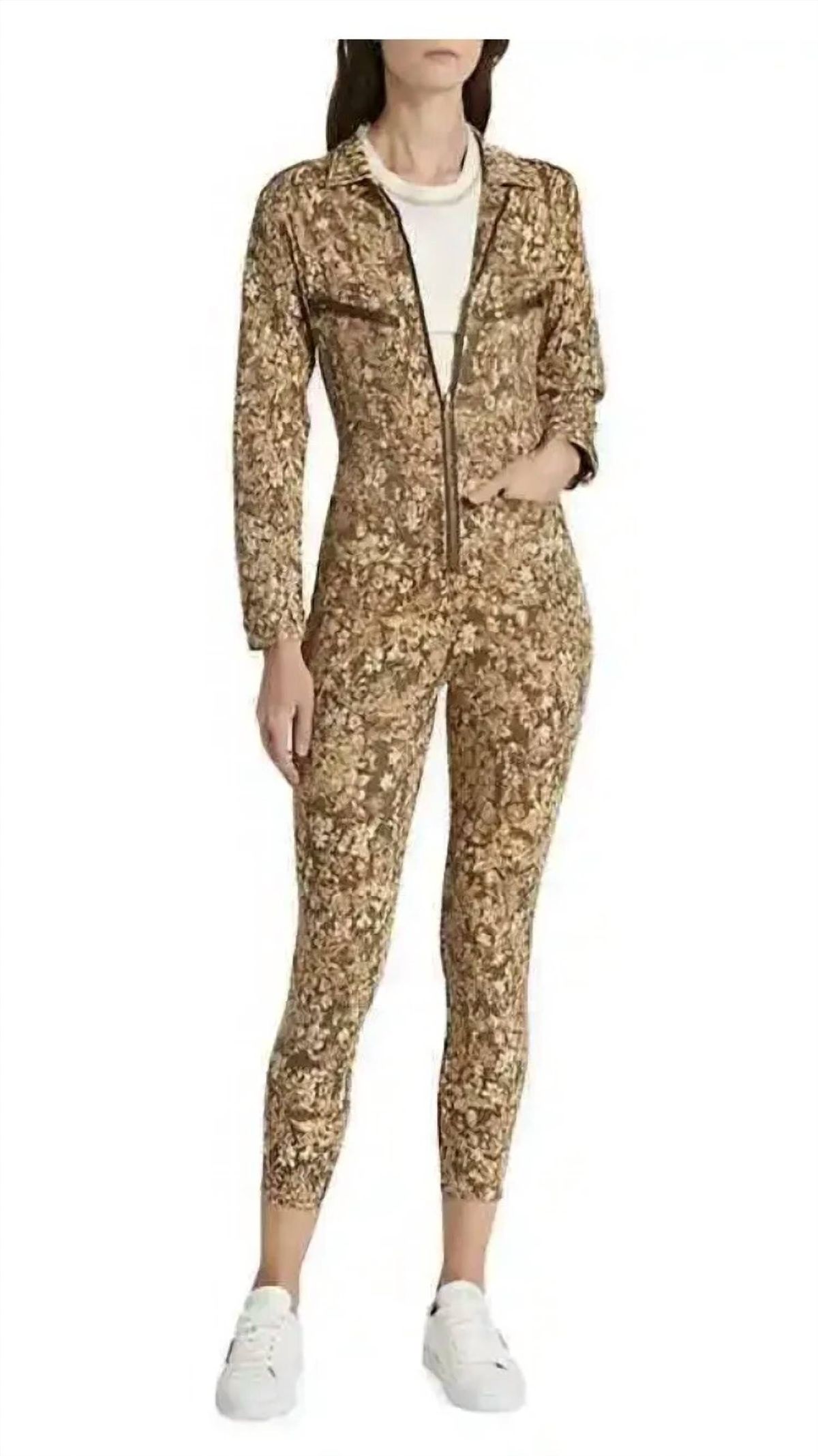 Style 1-1072614785-2901 Free People Size M Long Sleeve Floral Brown Formal Jumpsuit on Queenly