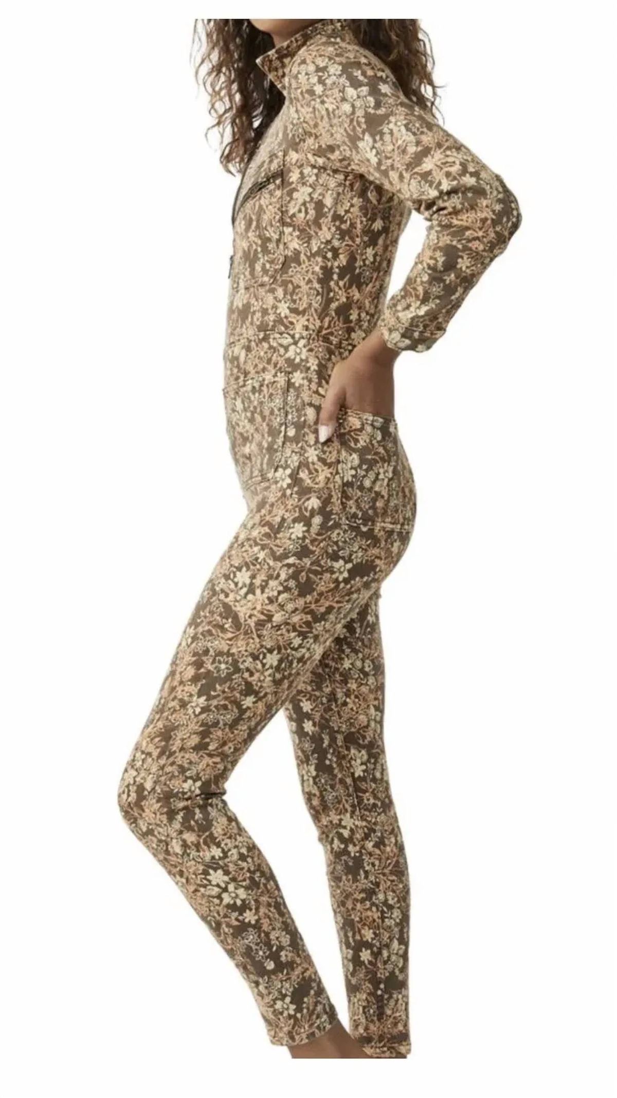 Style 1-1072614785-2901 Free People Size M Long Sleeve Floral Brown Formal Jumpsuit on Queenly