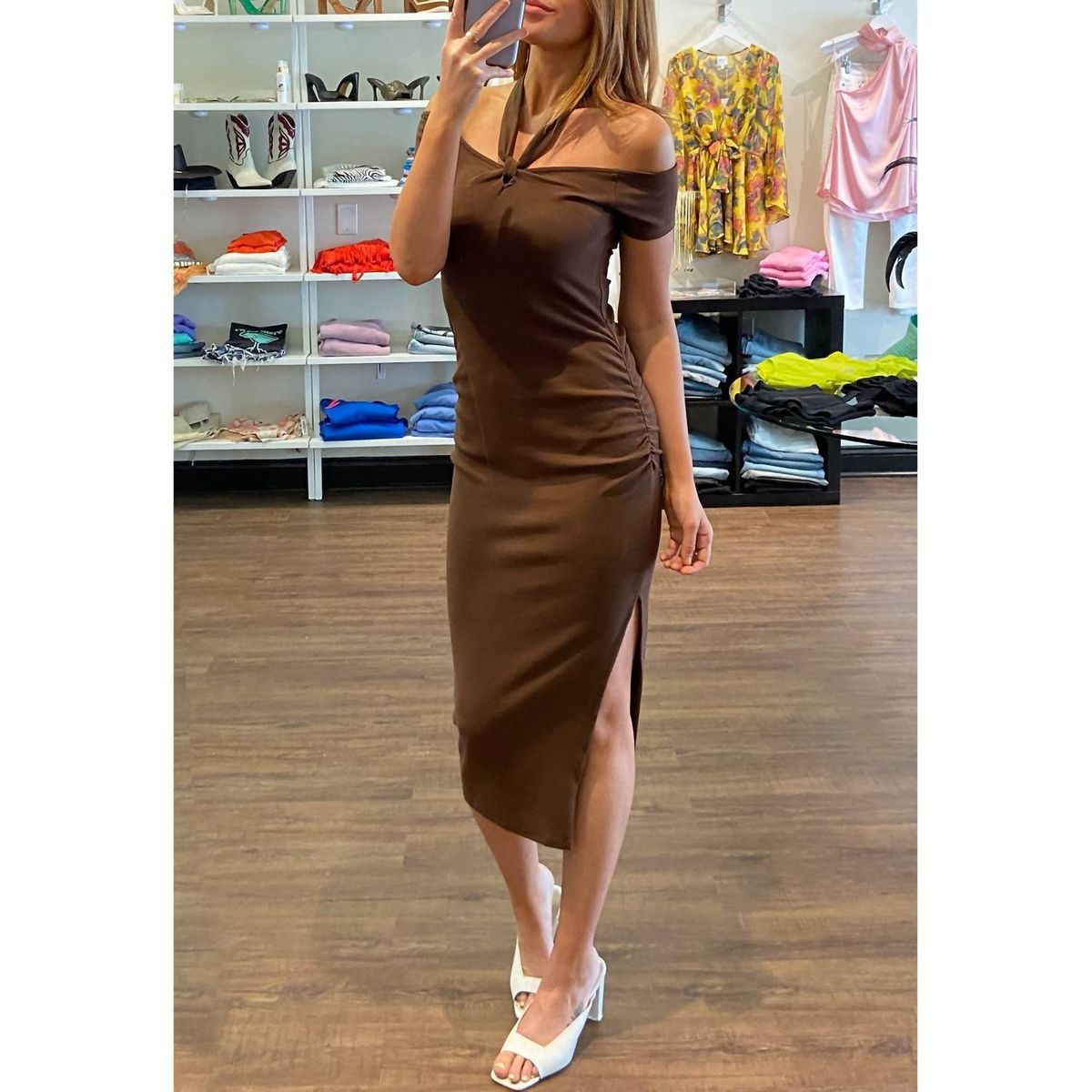 Style 1-1570047854-2696 heartloom Size L Off The Shoulder Brown Cocktail Dress on Queenly