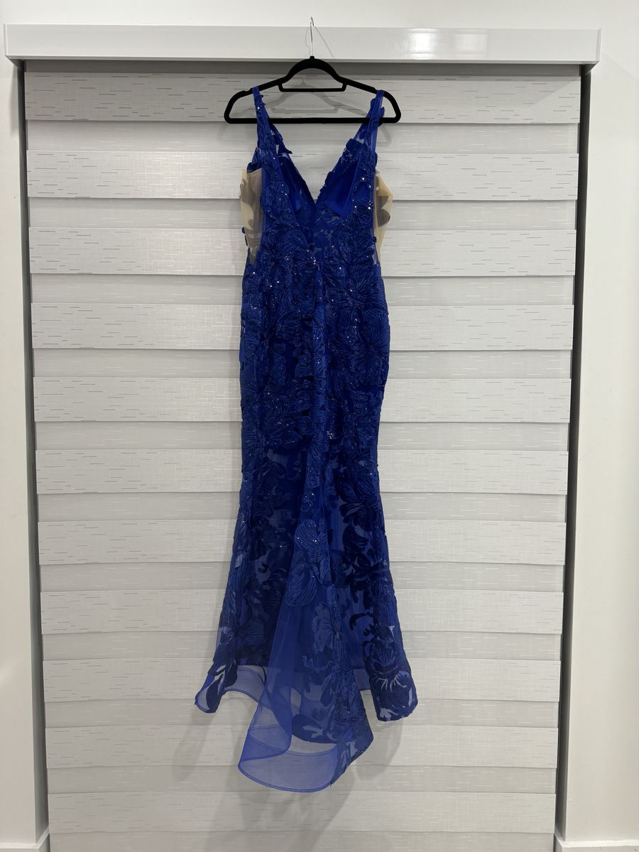 Jovani Size 10 Wedding Guest Plunge Blue Mermaid Dress on Queenly