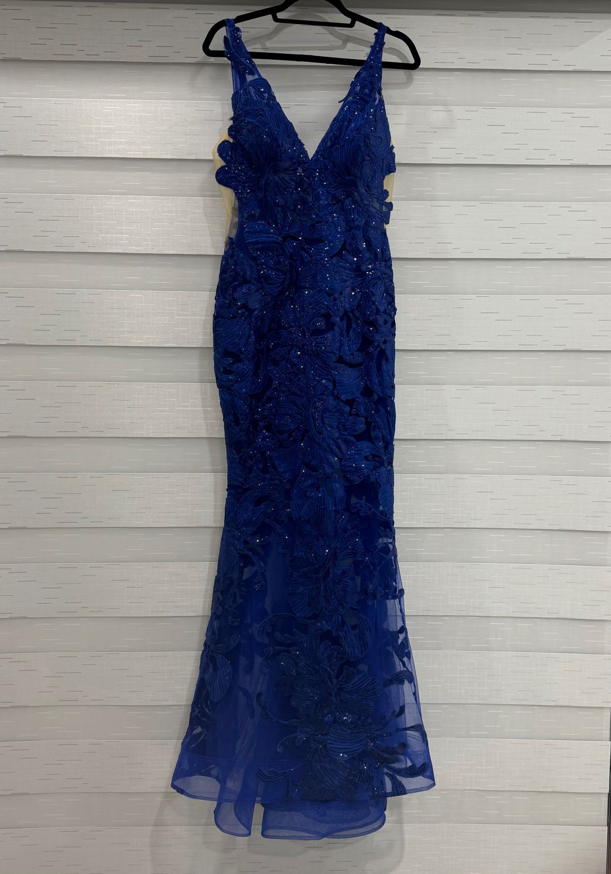 Jovani Size 10 Wedding Guest Plunge Blue Mermaid Dress
