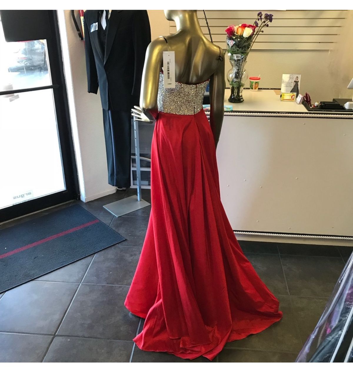 Style 33175 Jovani Size 6 Prom Strapless Sequined Red Mermaid Dress on Queenly