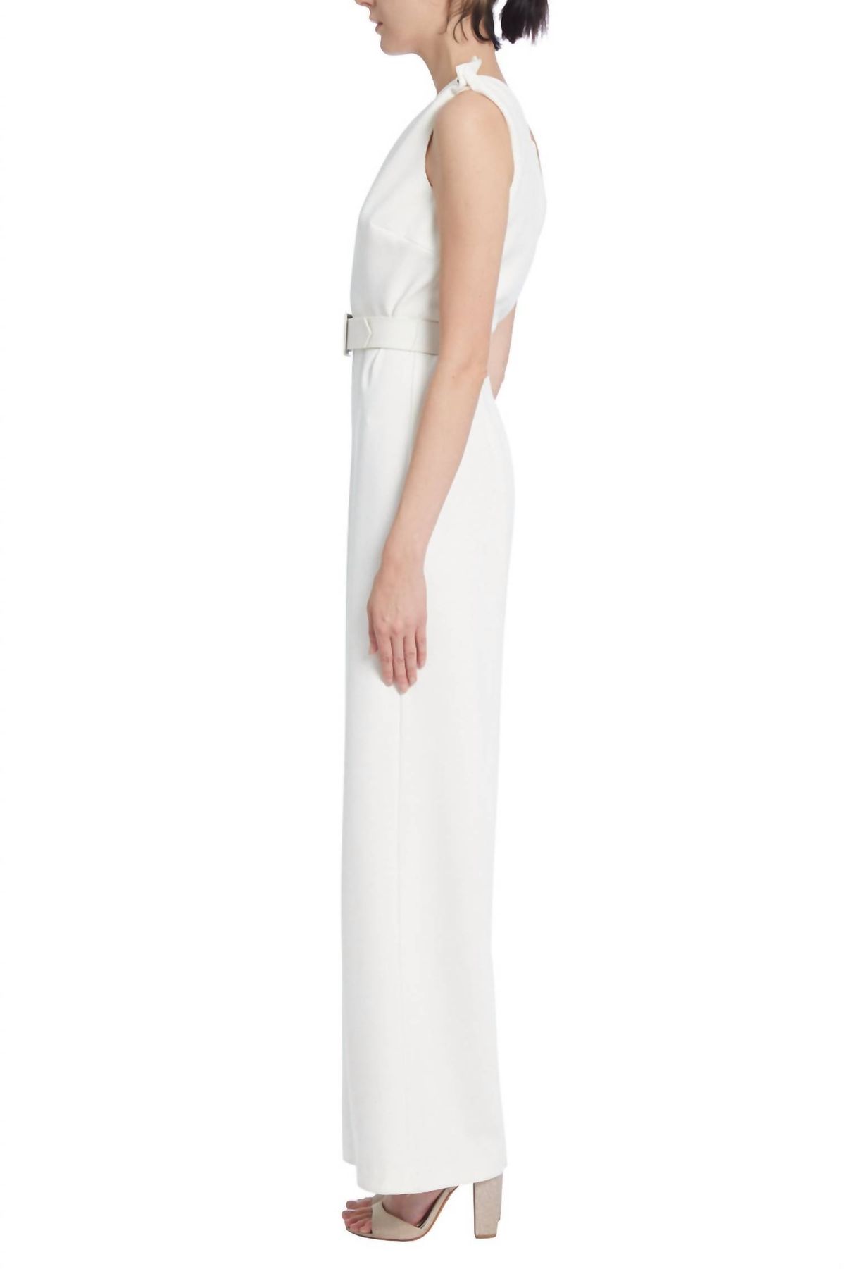 Style 1-1110556468-1901 BADGLEY MISCHKA Size 6 One Shoulder White Formal Jumpsuit on Queenly